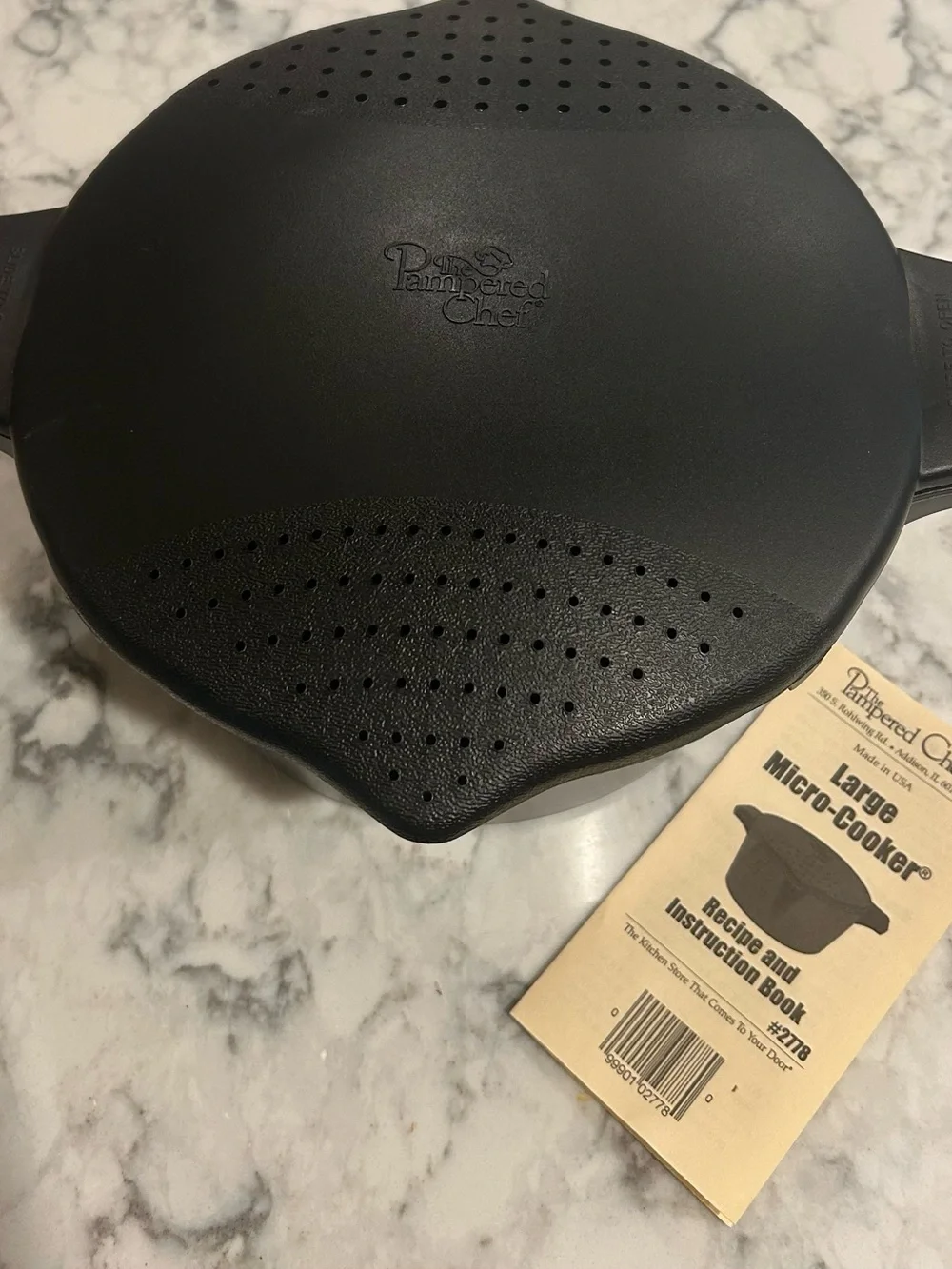 New Black Pampered Chef Large Micro Cooker Microwave Steamer Rice Strainer 8 cup